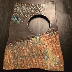 Bobbi Kemna 2013 Pottery Brown Orange Blue Original Abstract Wall Art 8" x 10"